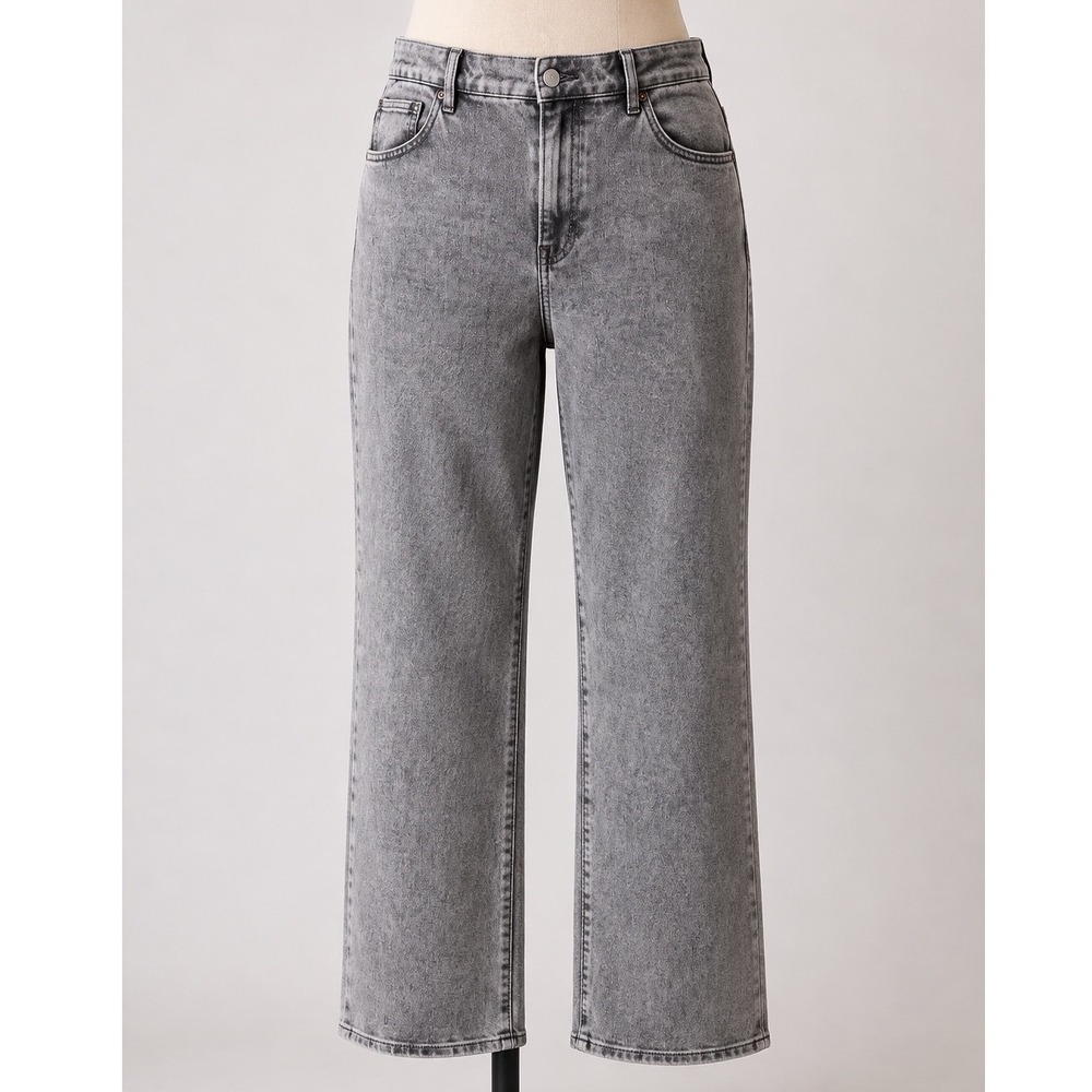 Express Modern Straight High Rise Gray Acid Wash Jeans Large Short 12/14/16